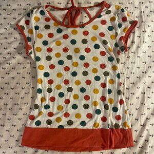 Y2K M-Fasis by California Blue Polka Dot Top with Back Keyhole and Tie Sz Large